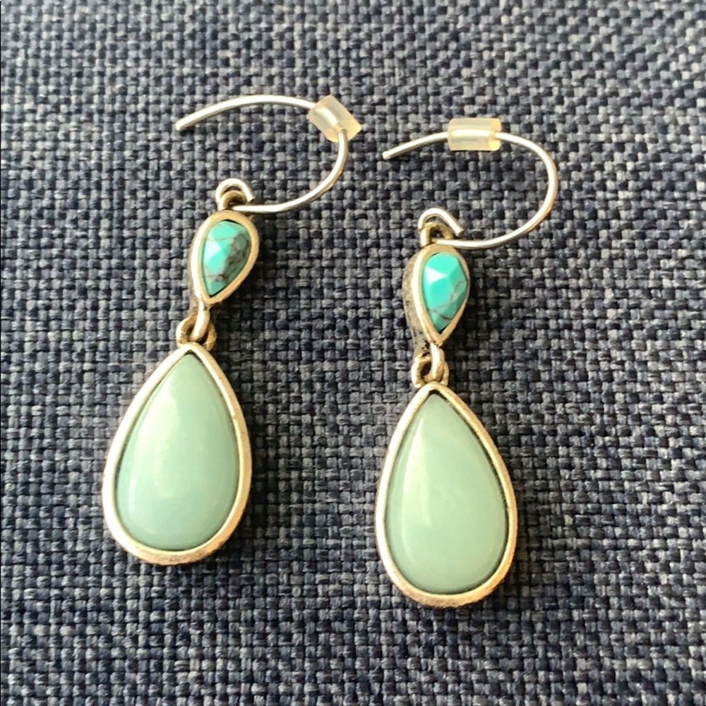Fossil Silver with Blue Stone Dangling Earrings